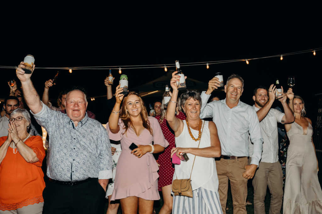 wedding guests toasting the couple at the Fishing Club in Broome