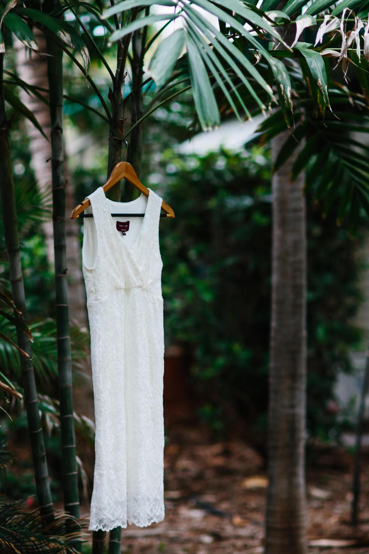 Broome wedding dress hung up tree