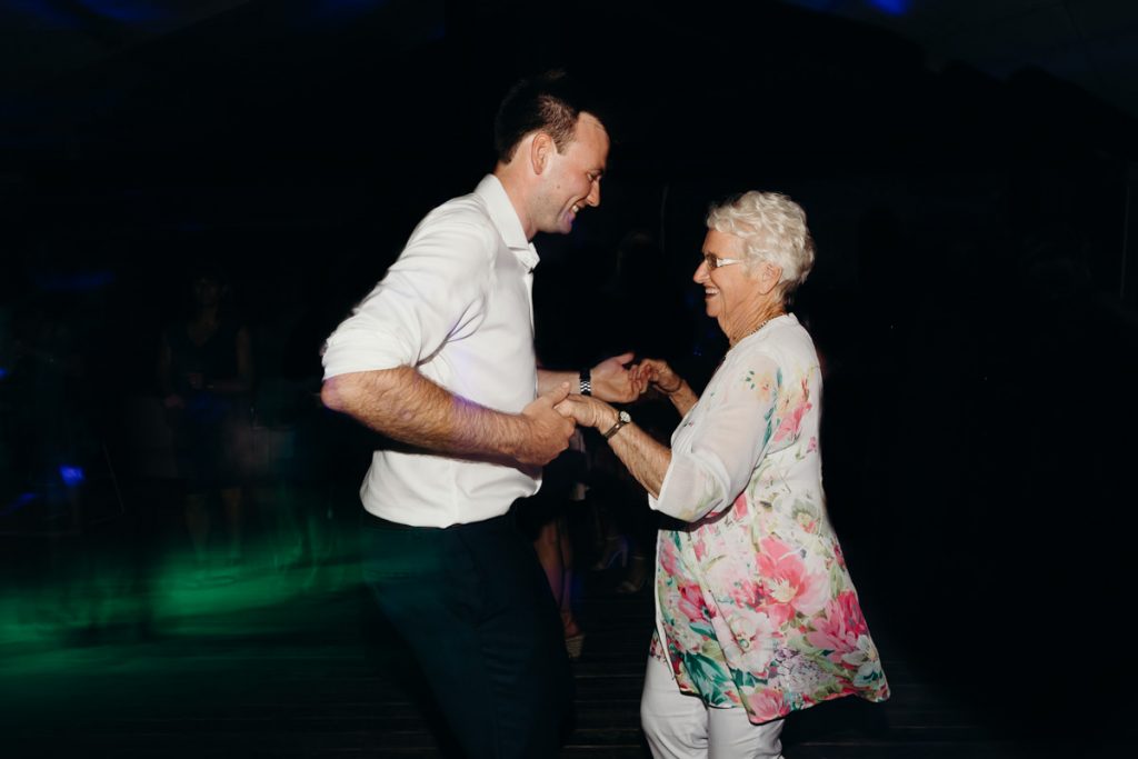 groom dancing with his grandmother on the dancefloor at his Broome wedding