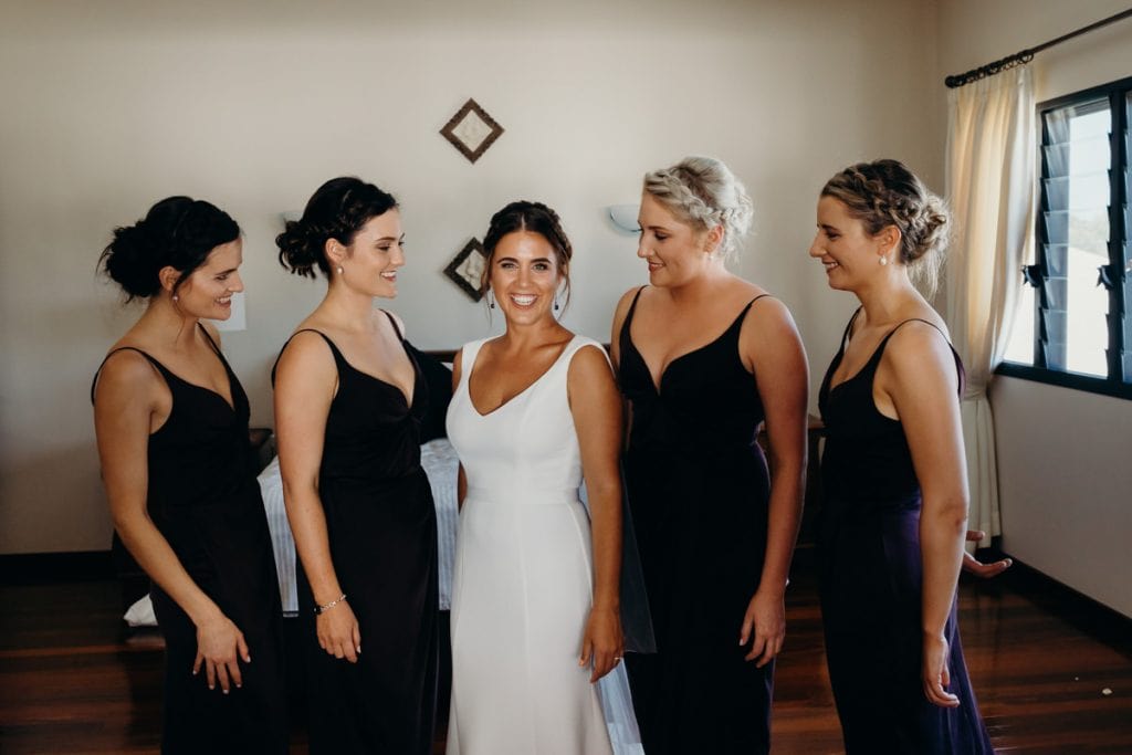 group photo of bride and bridesmaids Broome wedding 