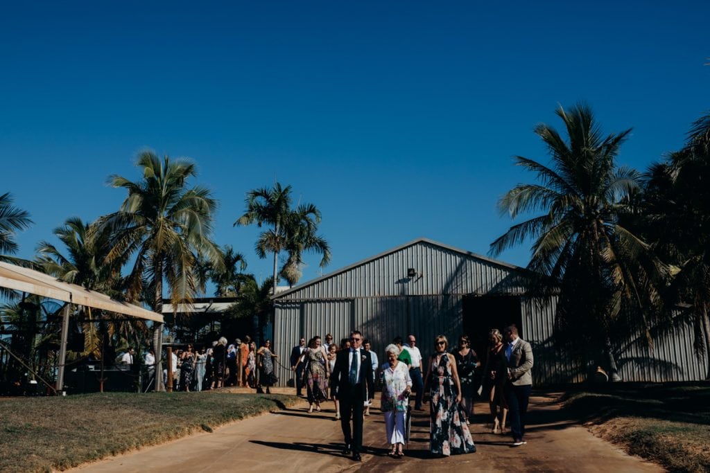 Roebuck Bay wedding guests walking to ceremony 