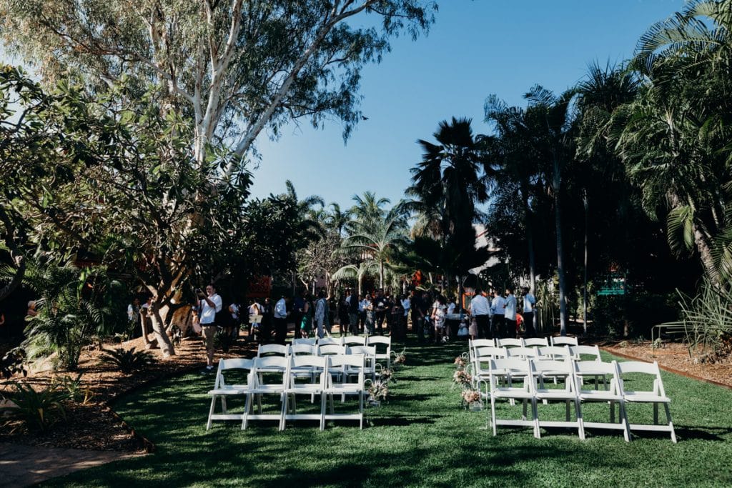 ceremony set up at Lily Pond Lawn at Cable Beach Club Resort