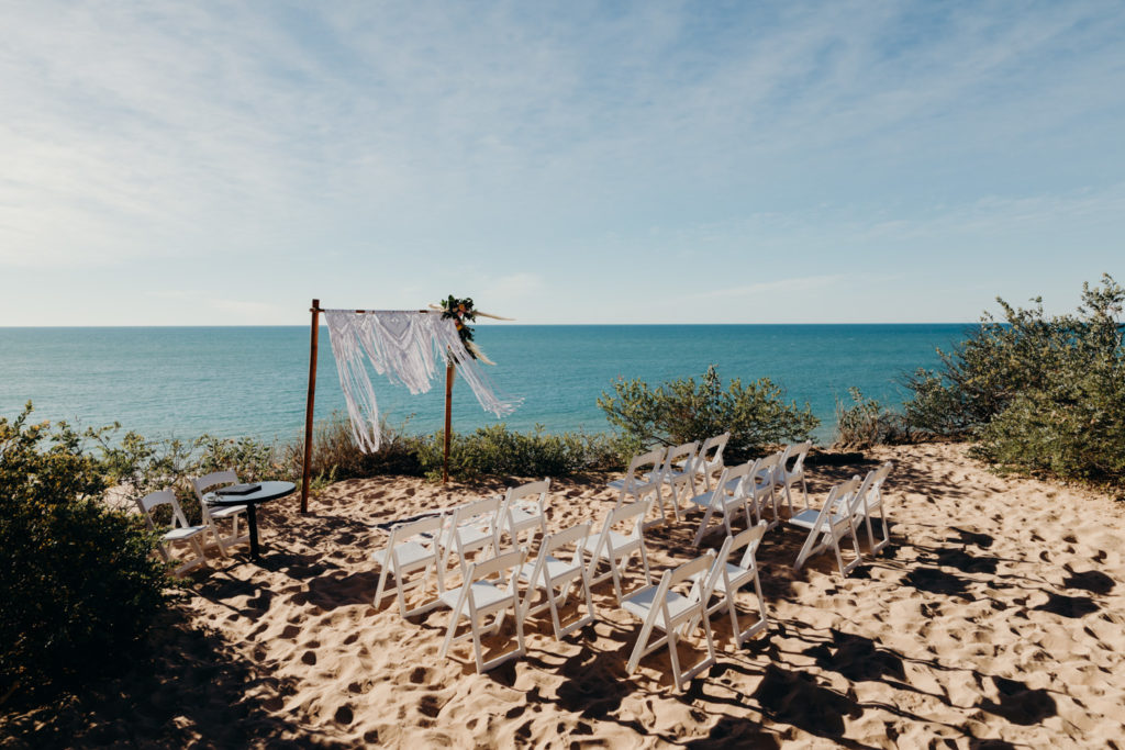ceremony set up for Eco Beach Resort wedding with chairs facing the Indian Ocean