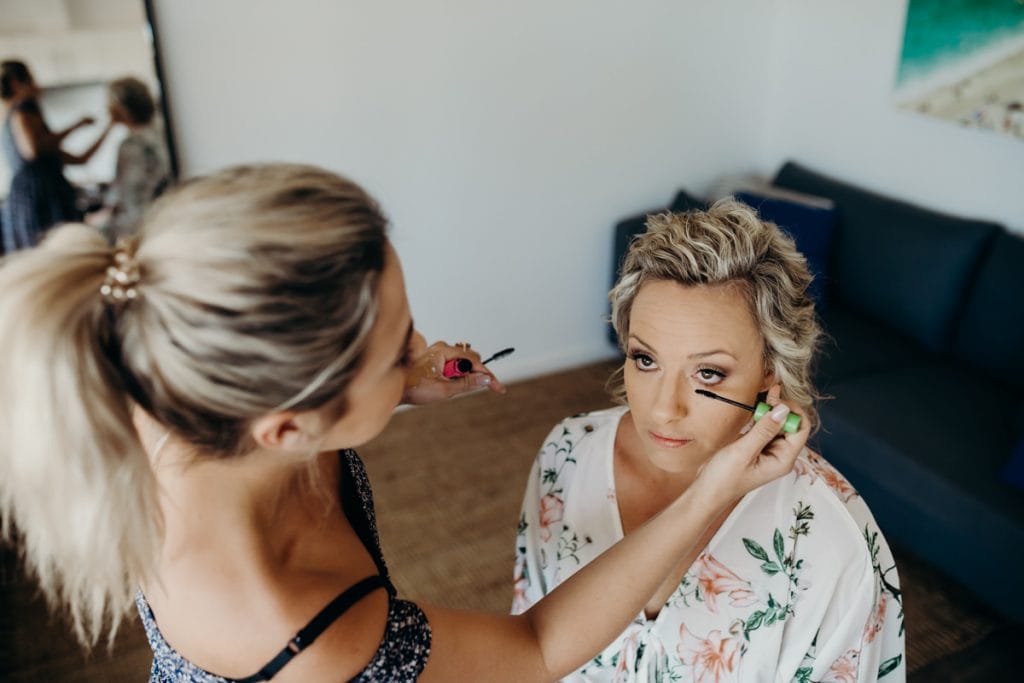 Broome makeup artist applying makeup to Bride for Mangrove Hotel wedding