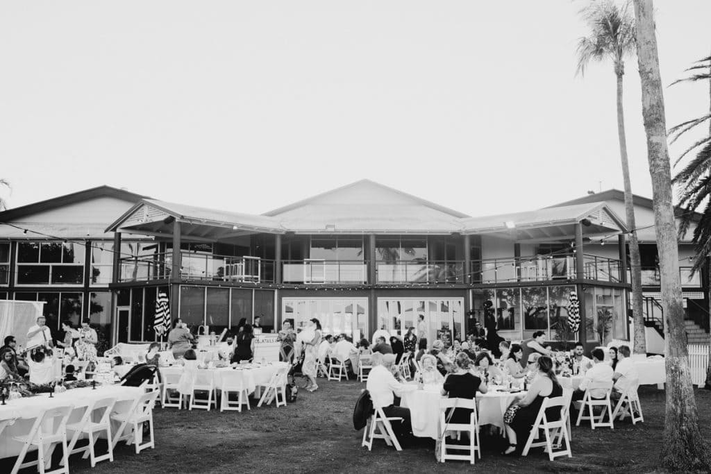 wedding guests seated at Mangrove Hotel in Broome 