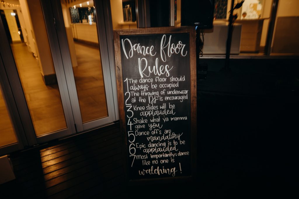 Dance floor rules sign by Broome Vintage Wedding Hire in Broome