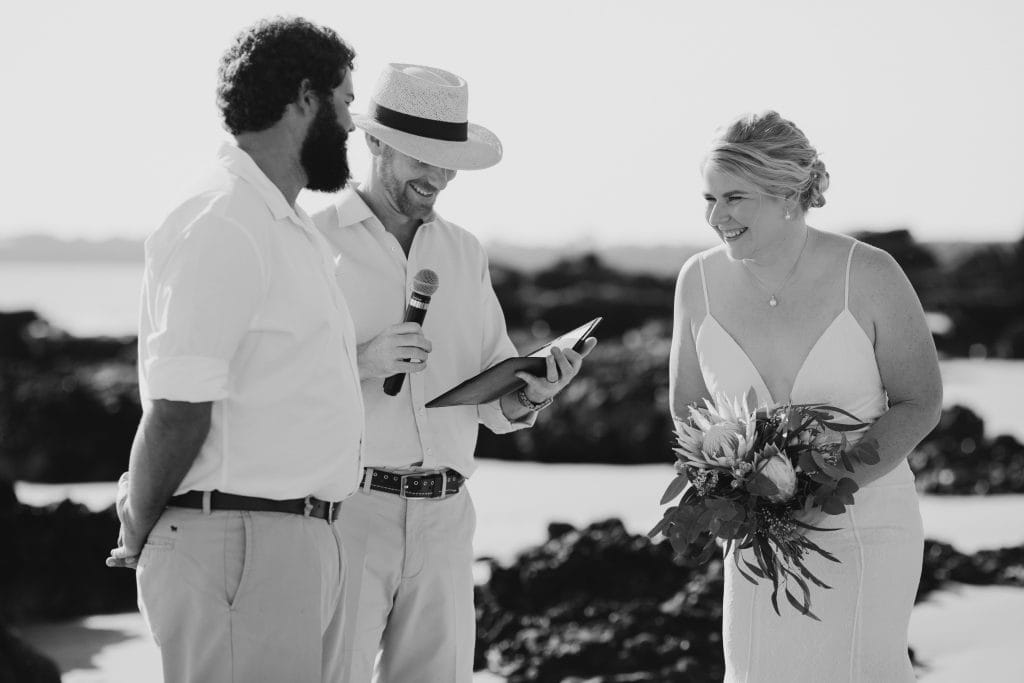 bride laughs during her wedding ceremony in Broome