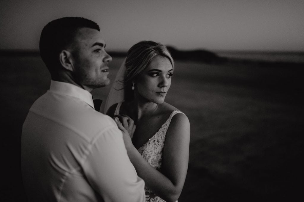 intimate black and white image of wedding couple 