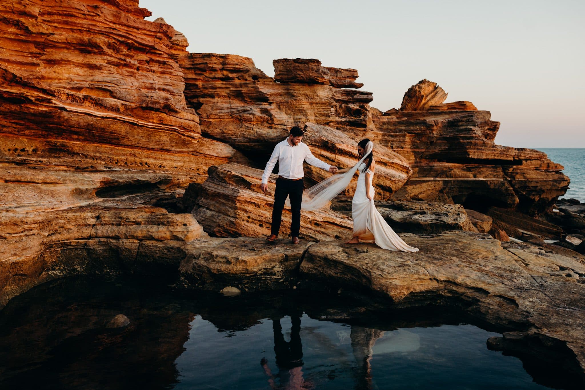 Wedding couple at Gantheaume Point in Broome